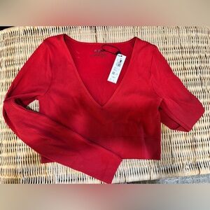 Garage Vibrant Red Ribbed Top
